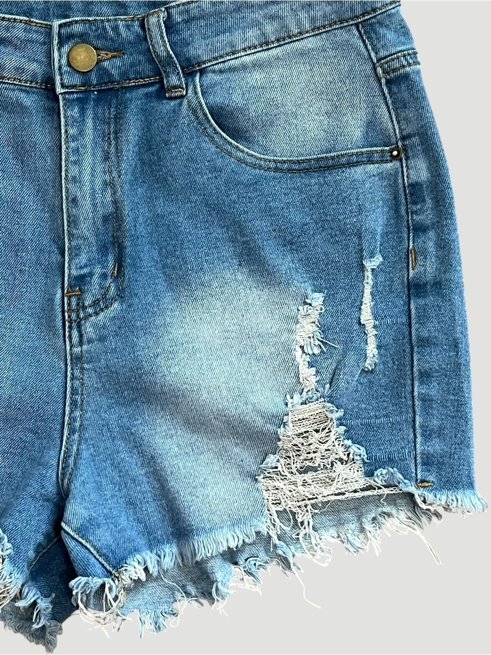 Classic Distressed Denim Shorts - Light Blue - Picture 2 of 5